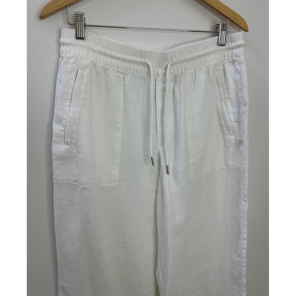 Athleta Retreat 100% Linen Wide Leg Pants White Resort Beach Zip Pockets Size 8 - Picture 3 of 14